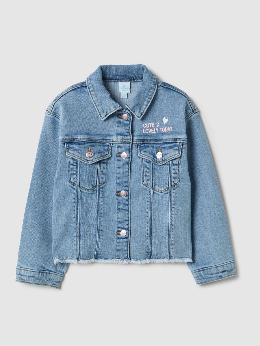 Blue denim cotton jacket regular fit for girls_0
