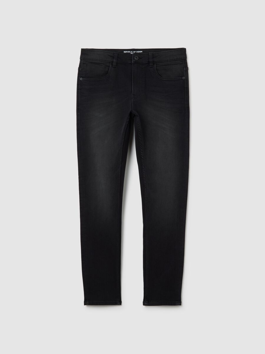 Black denim jeans in cotton blend skinny fit_4