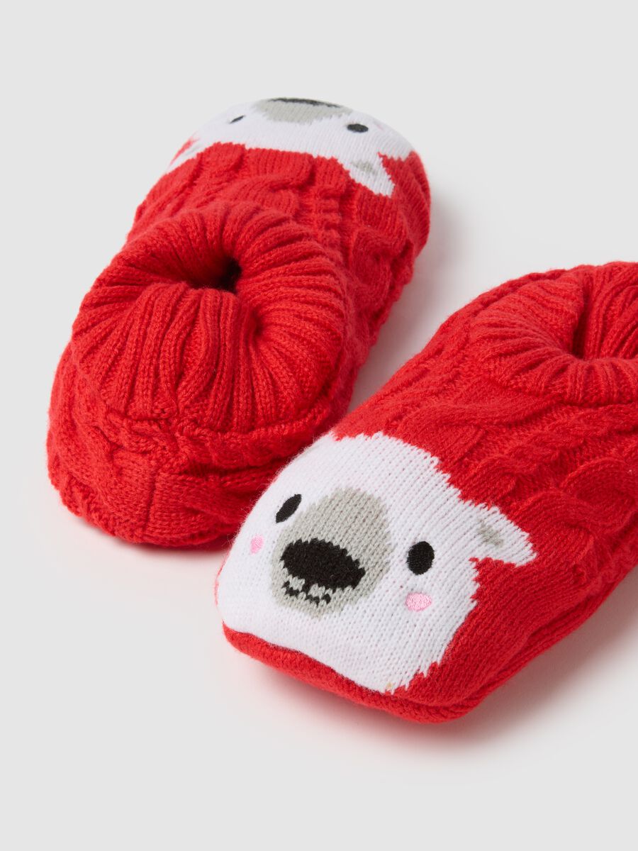 Red Cotton Blend Slippers with Print_2