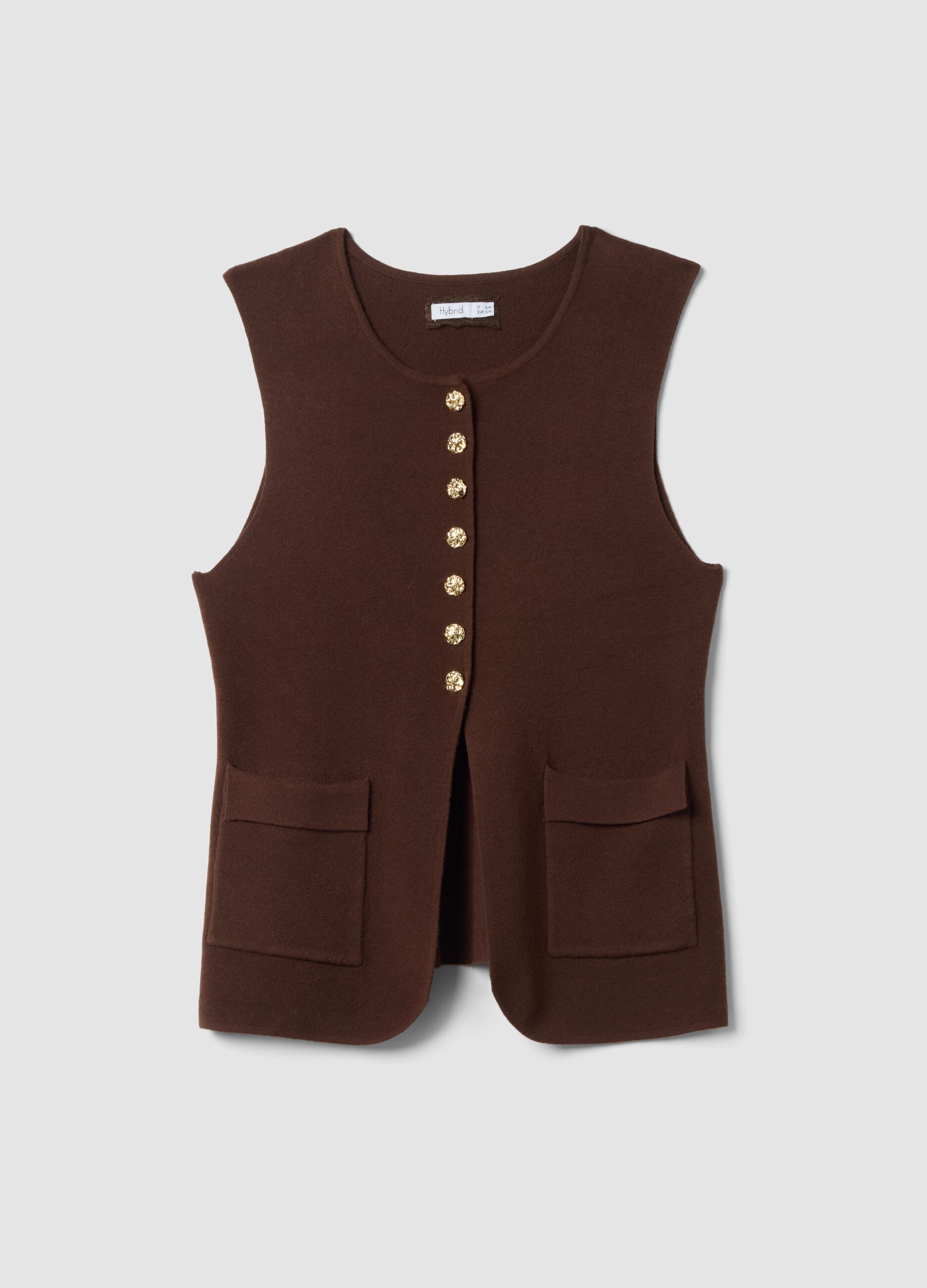 Brown viscose-blend waistcoat with jewelled buttons