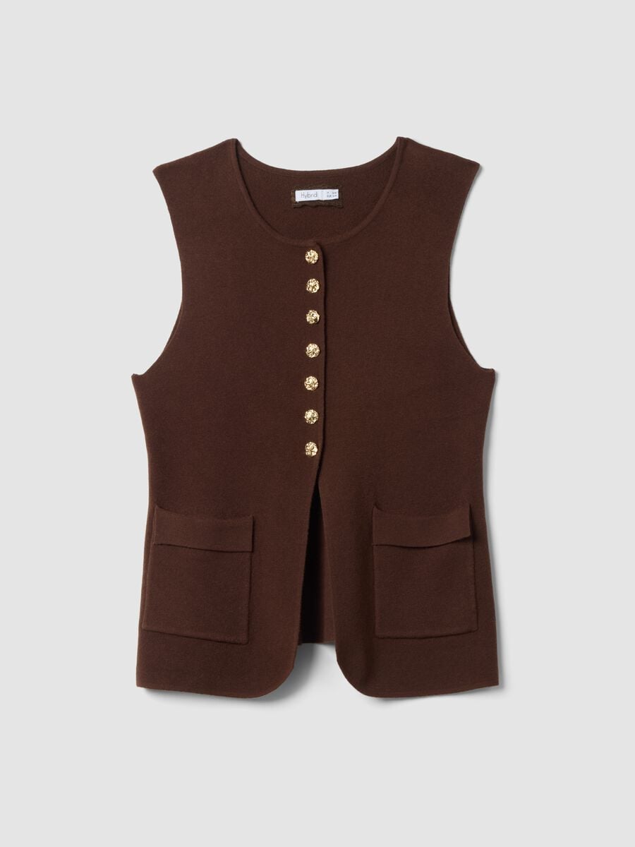 Brown viscose-blend waistcoat with jewelled buttons_0