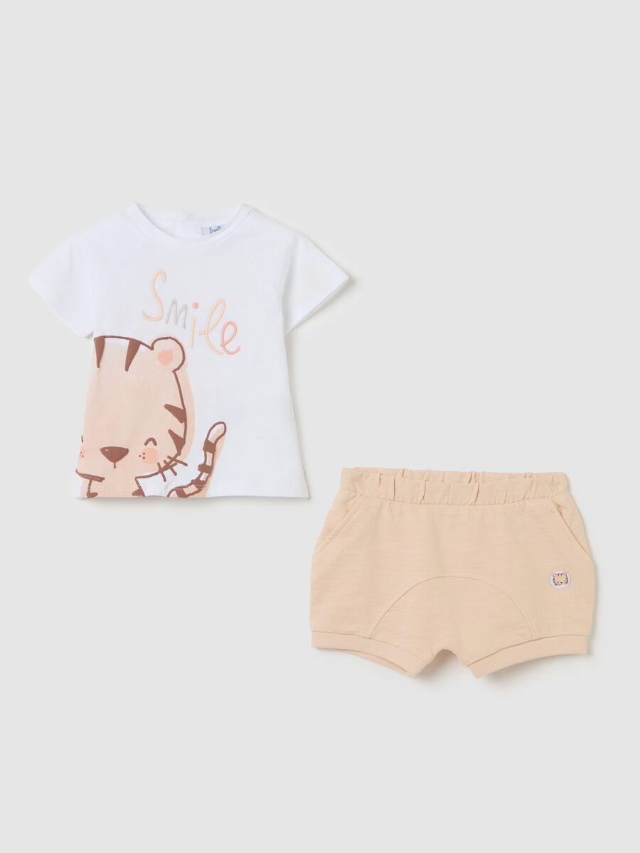 Cotton set with T-shirt with tiger print and shorts_0