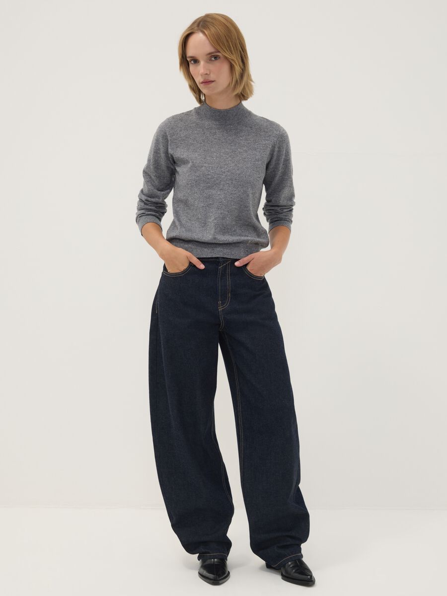 Grey wool-blend jumper with mock neck_1