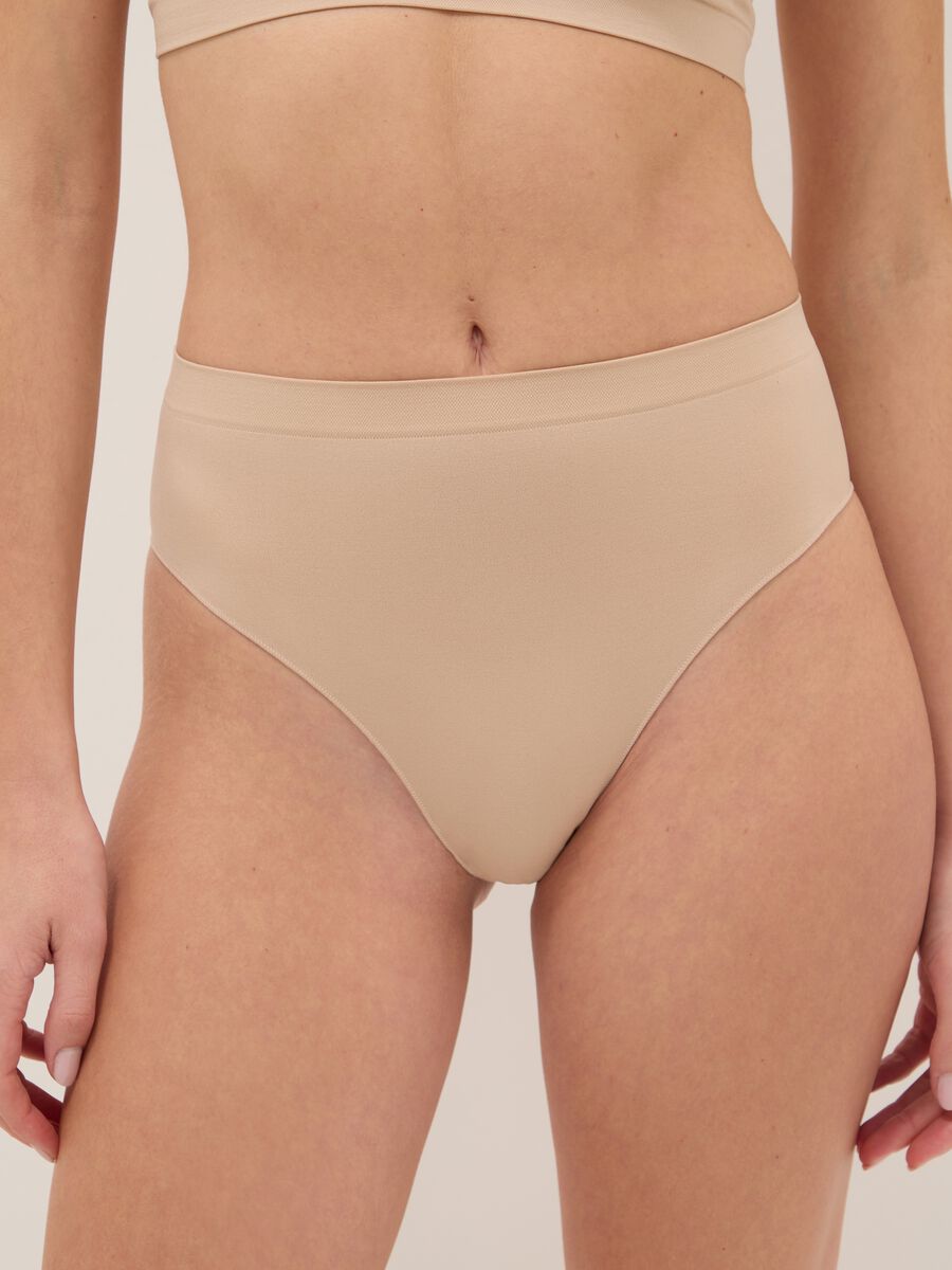 Slip a vita alta in tessuto elasticizzato beige_1