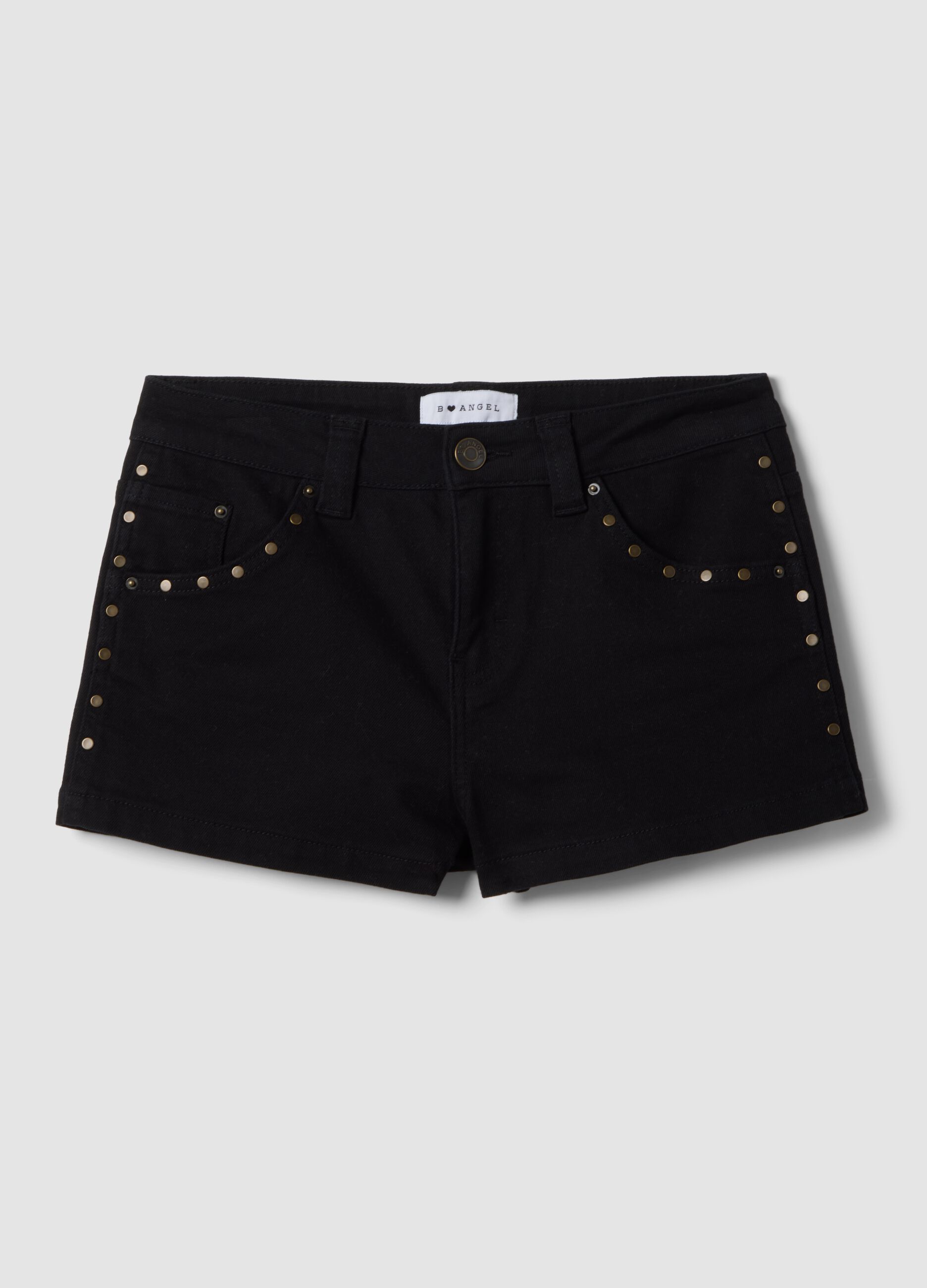 Black stretch cotton regular-fit shorts with studs