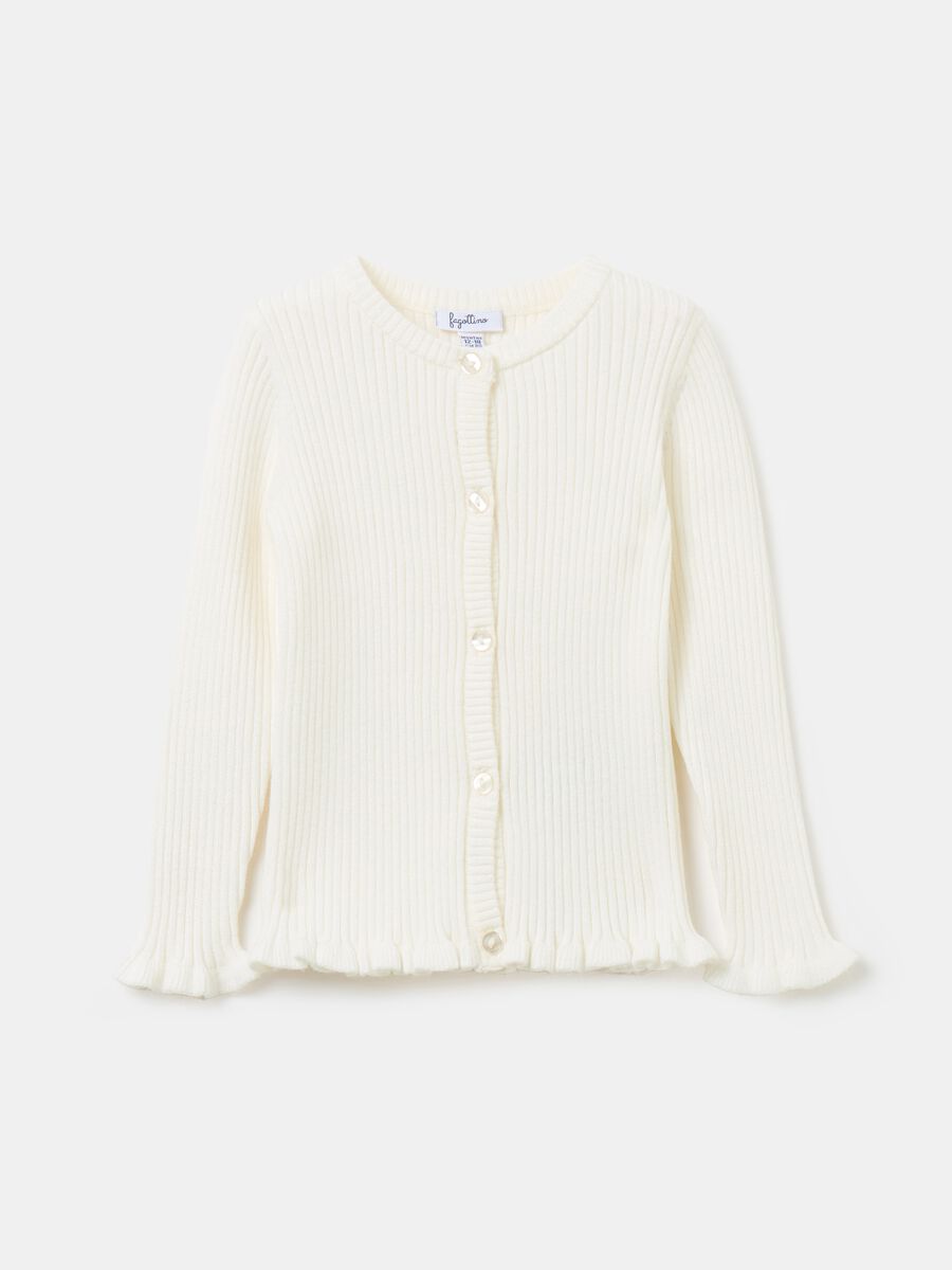 Ribbed cardigan with frills_0