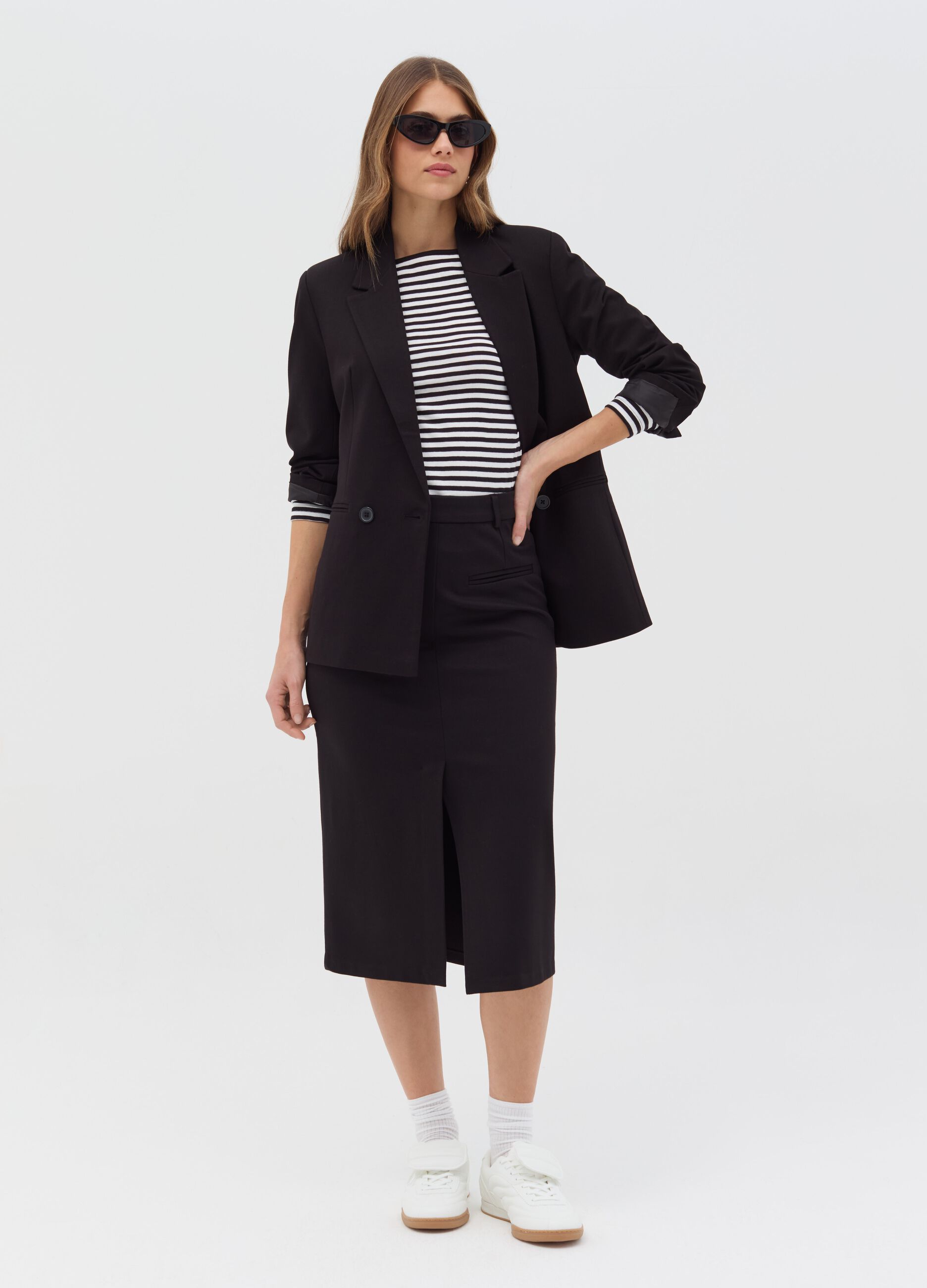 Midi pencil skirt with slit