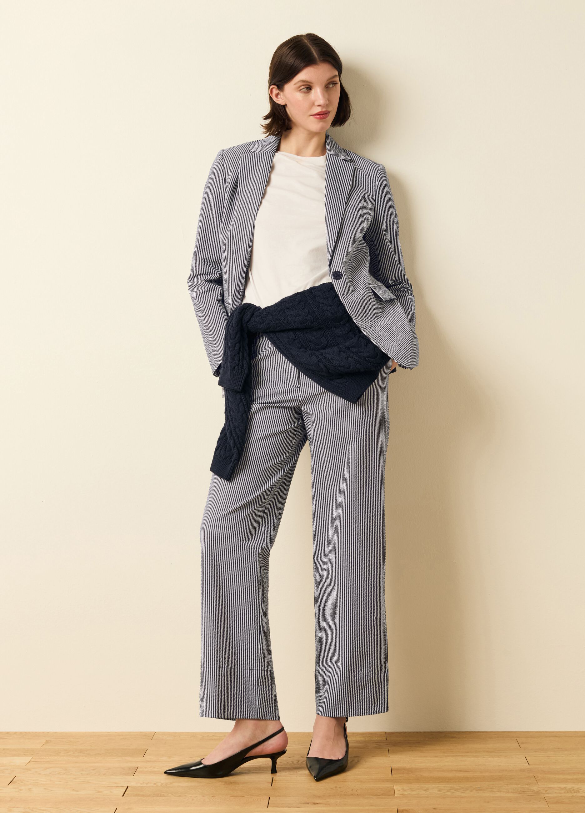 Wide-leg trousers with thin stripes