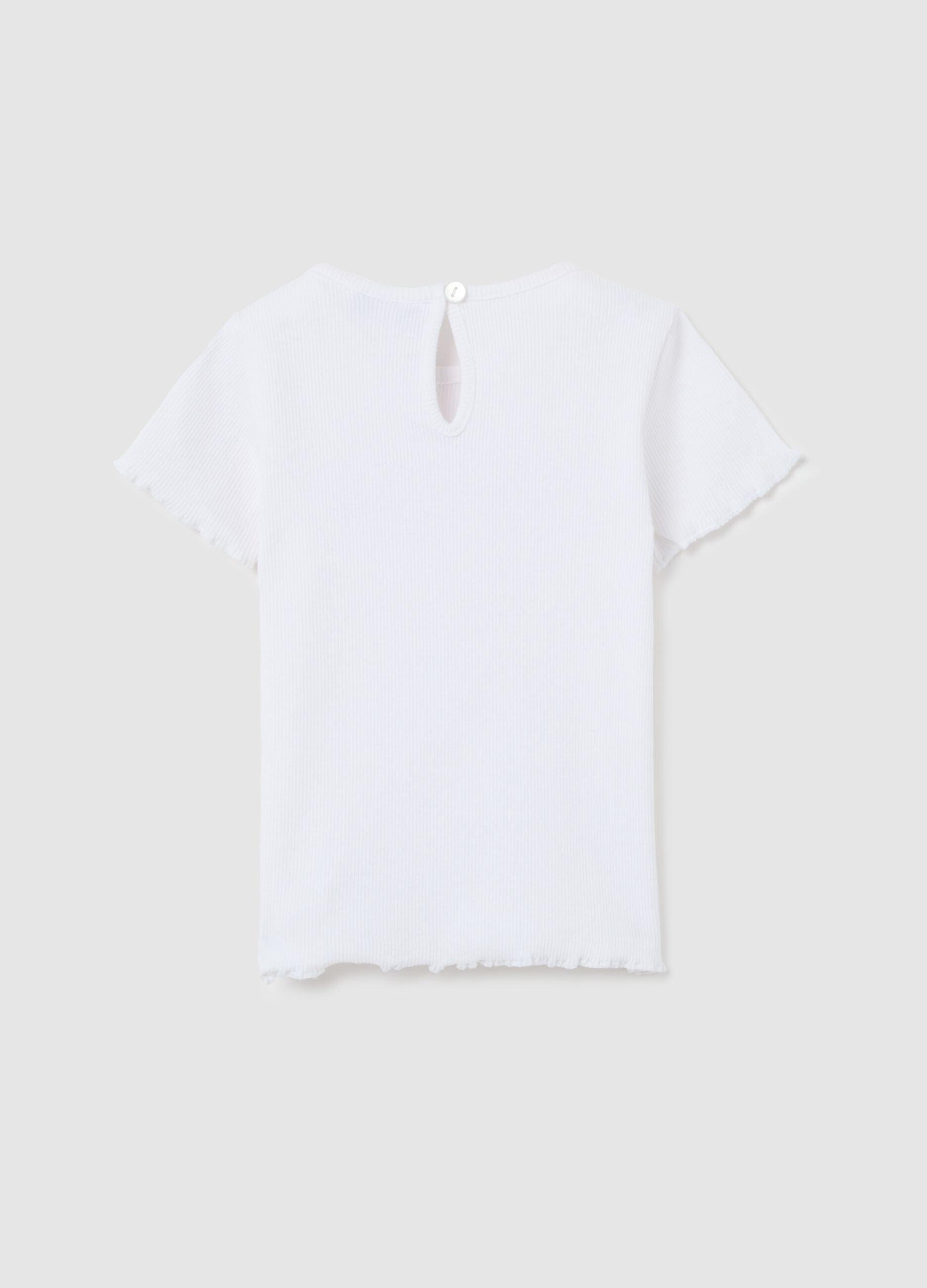 White ribbed T-shirt with glitter print