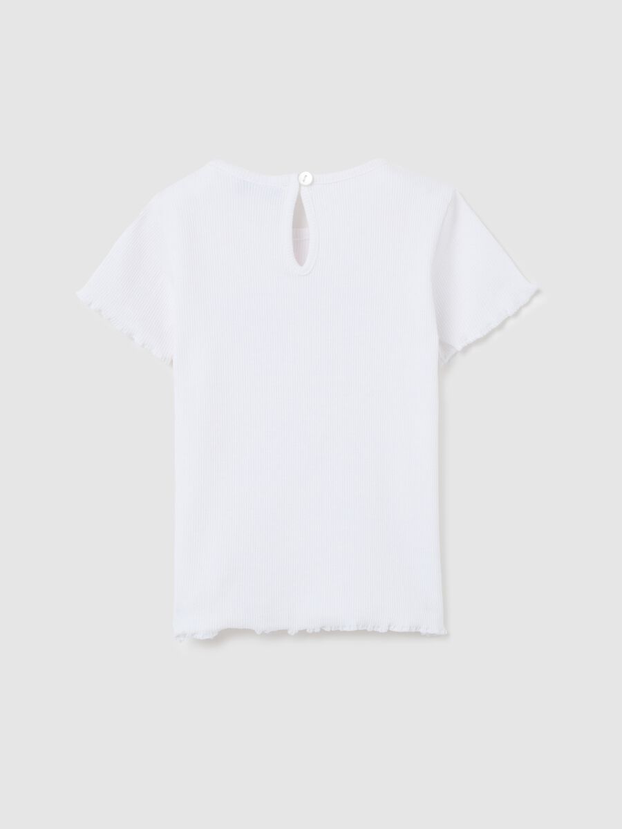 White ribbed T-shirt with glitter print_1