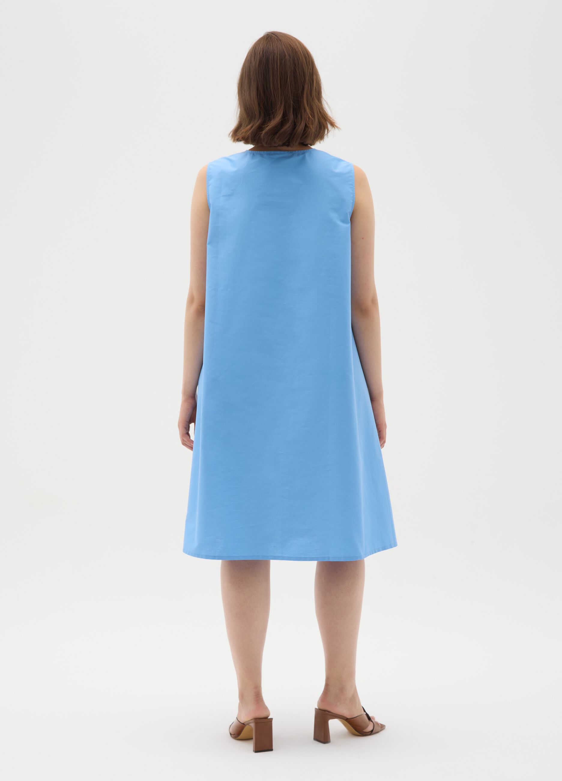 Women's sleeveless dress in pure blue cotton regular fit