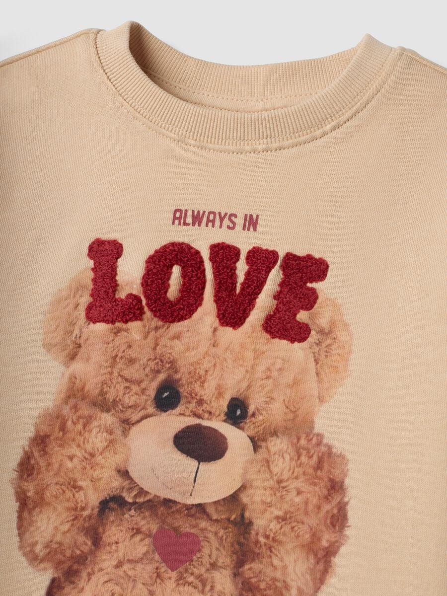 Beige pure cotton set with teddy bear print_2