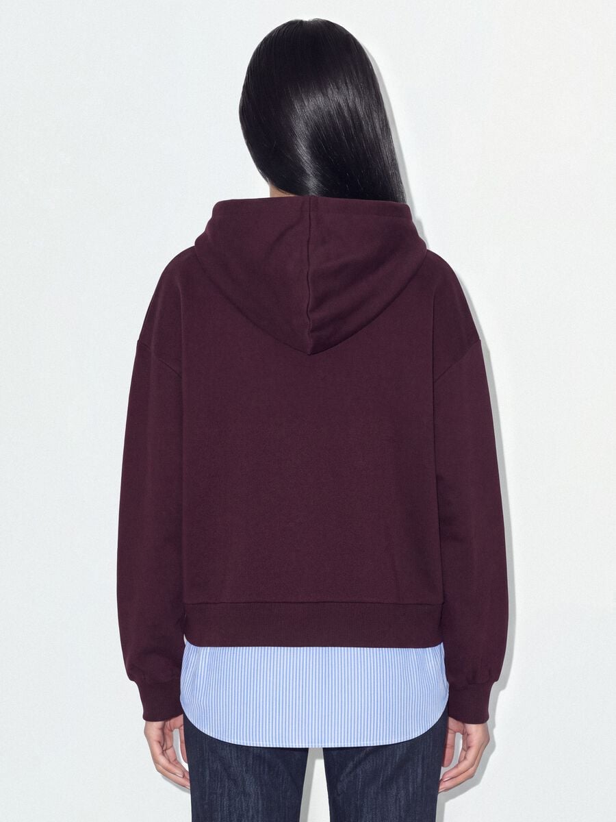 Purple cotton-blend hoodie with layered shirt-effect hem_3