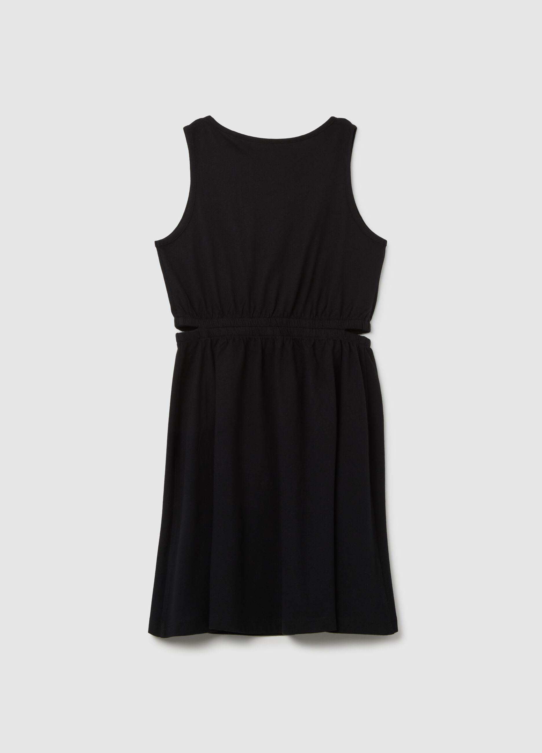 Girl's sleeveless black regular fit dress in pure cotton