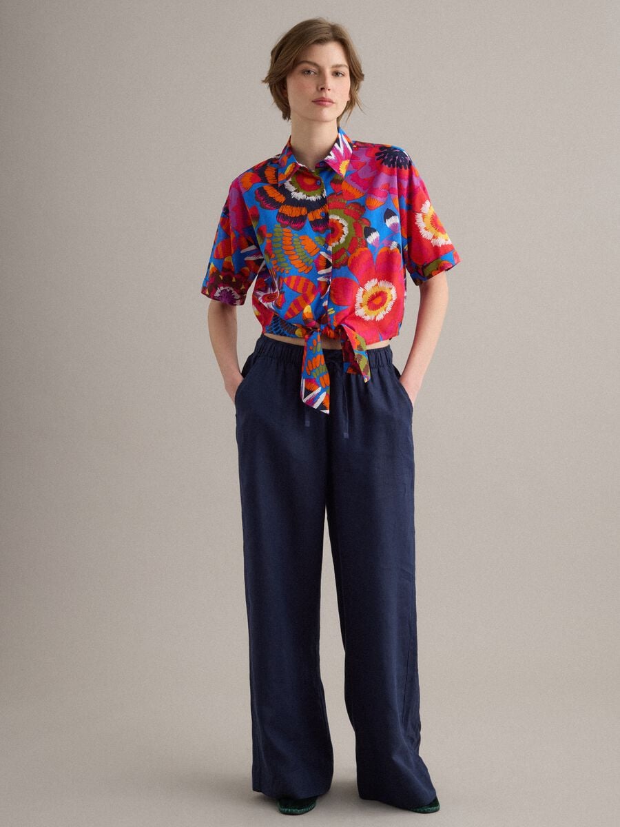 Camicia crop multicolor in puro cotone_1