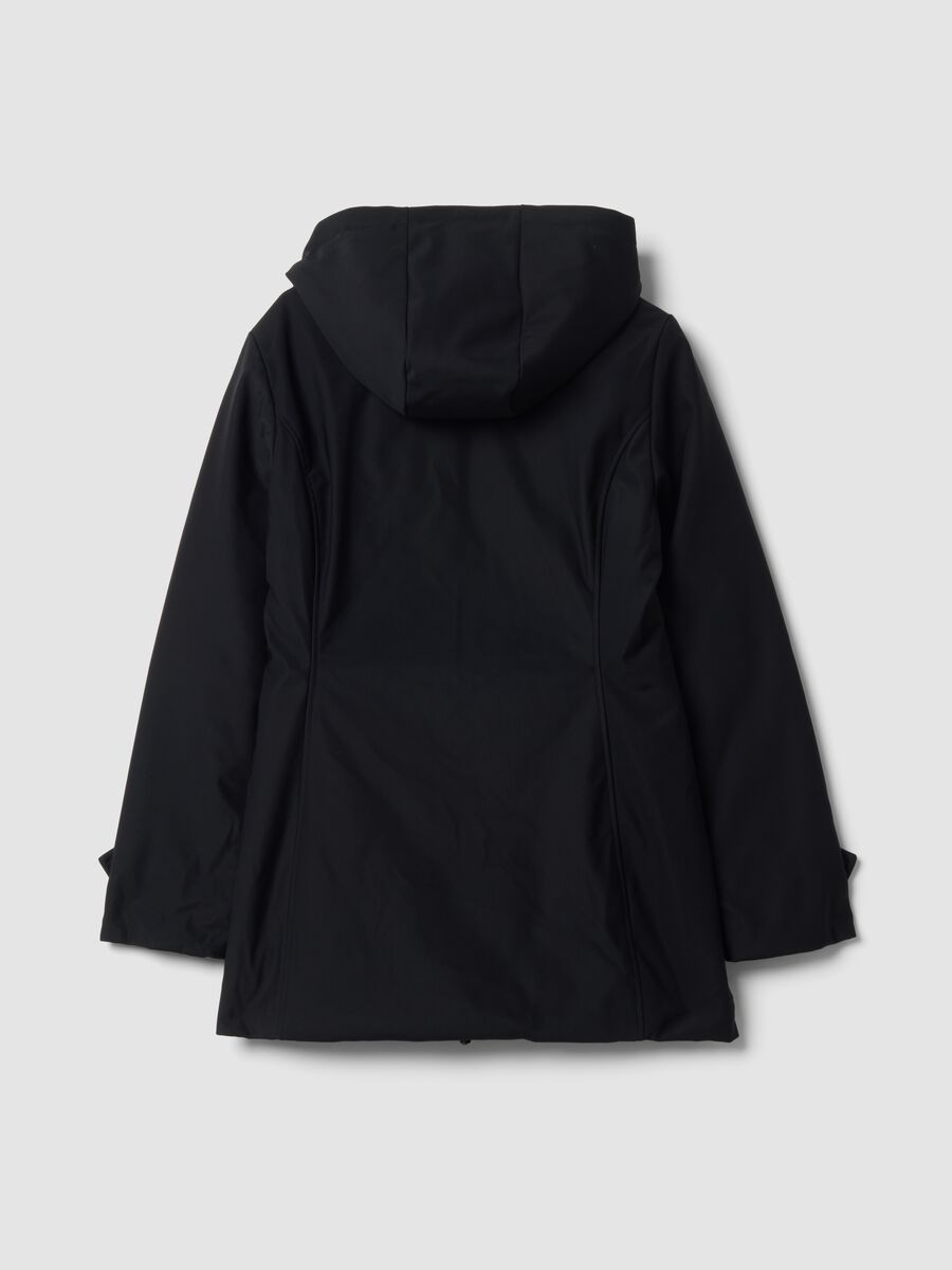 Parka nero con cappuccio in tessuto elasticizzato regular fit_3