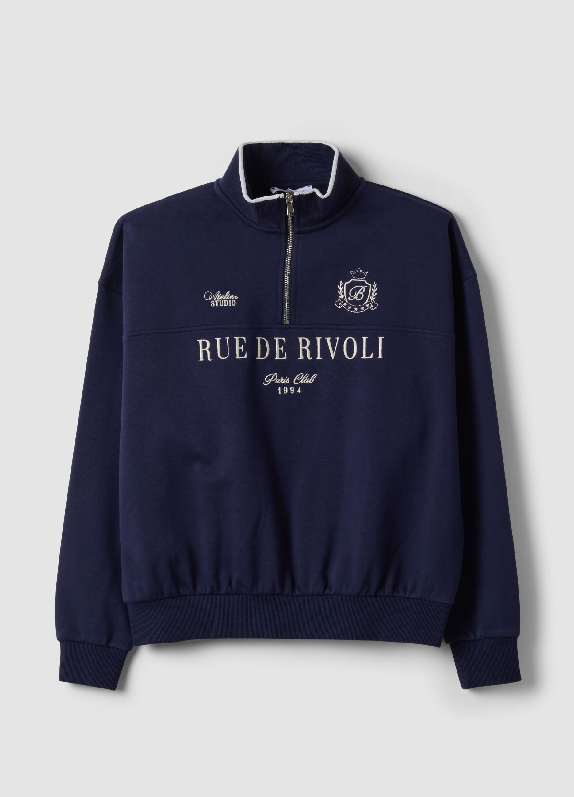 Blue half-zip cotton-blend sweatshirt with front lettering, regular fit