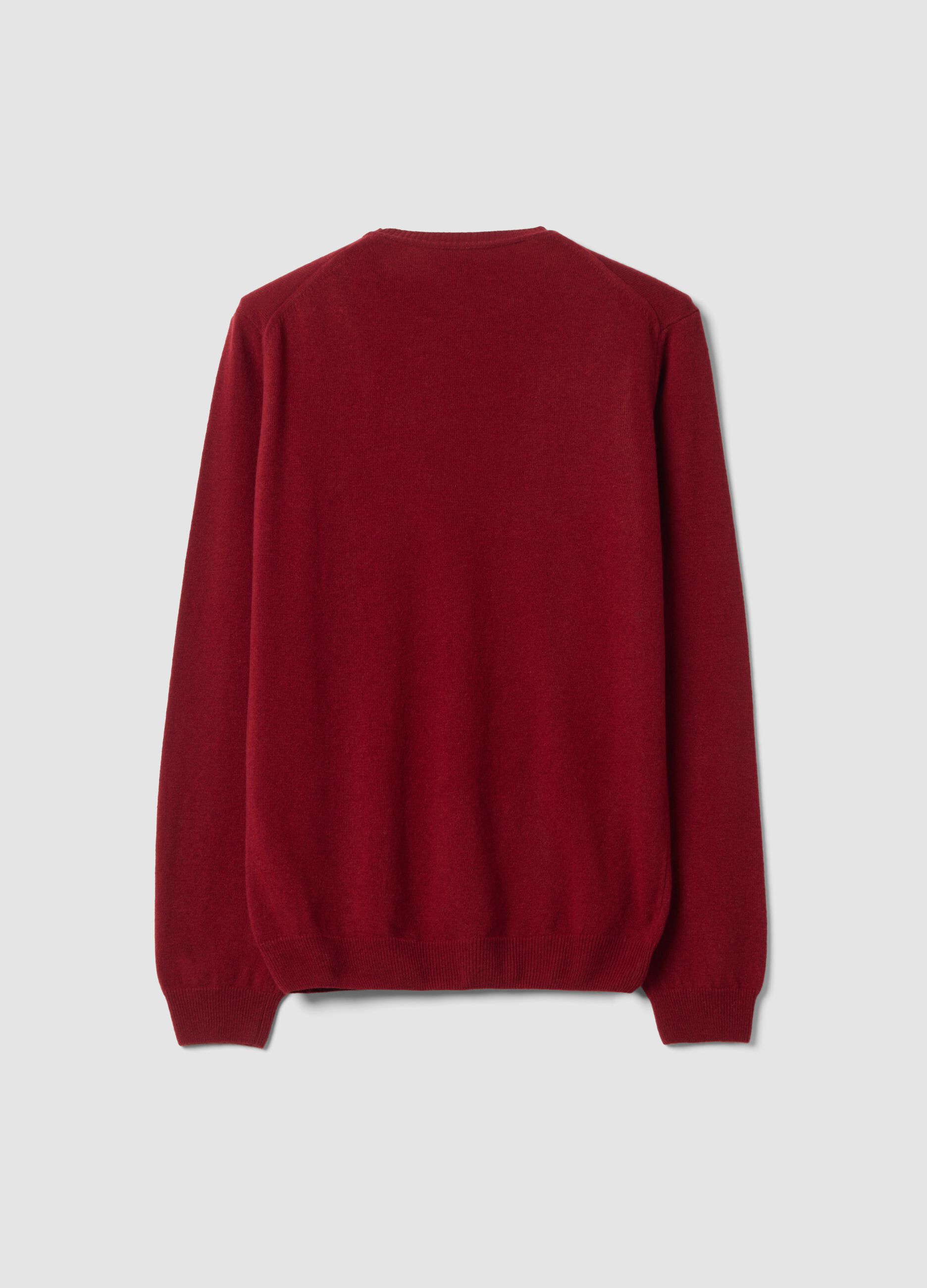 Red pure wool crew-neck jumper, regular fit