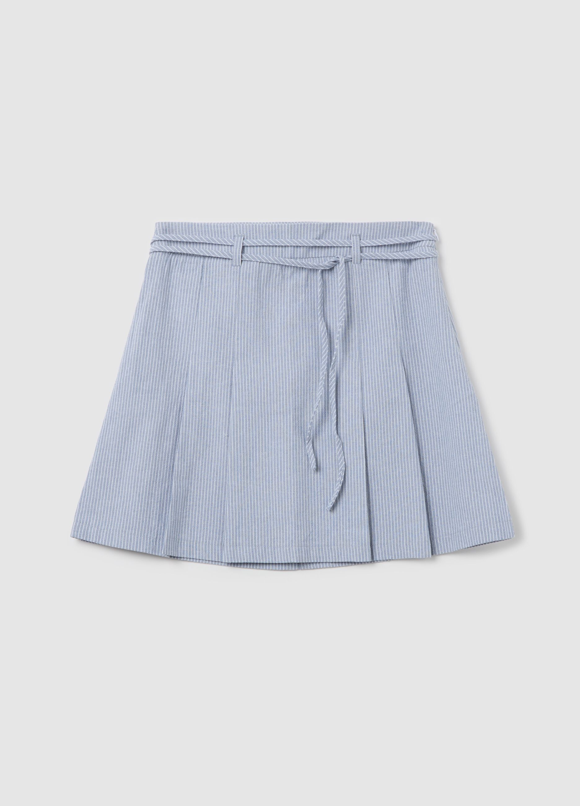 White and light blue miniskirt in striped cotton