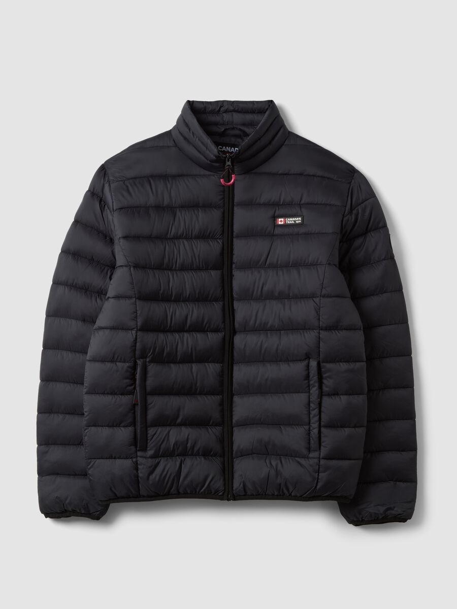 Black padded jacket with high neck and zip_0