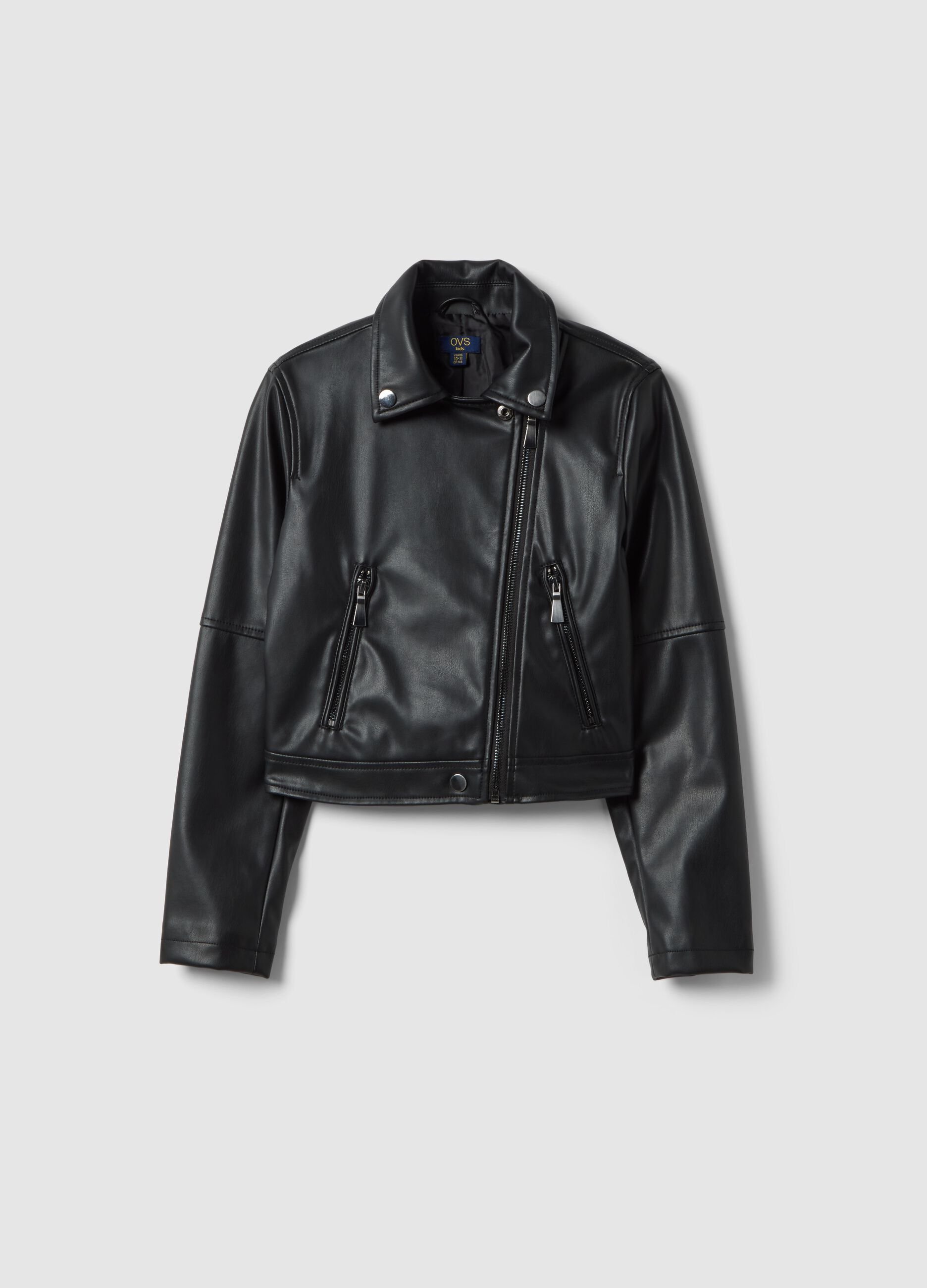 Giacca biker nera da ragazza regular fit con zip