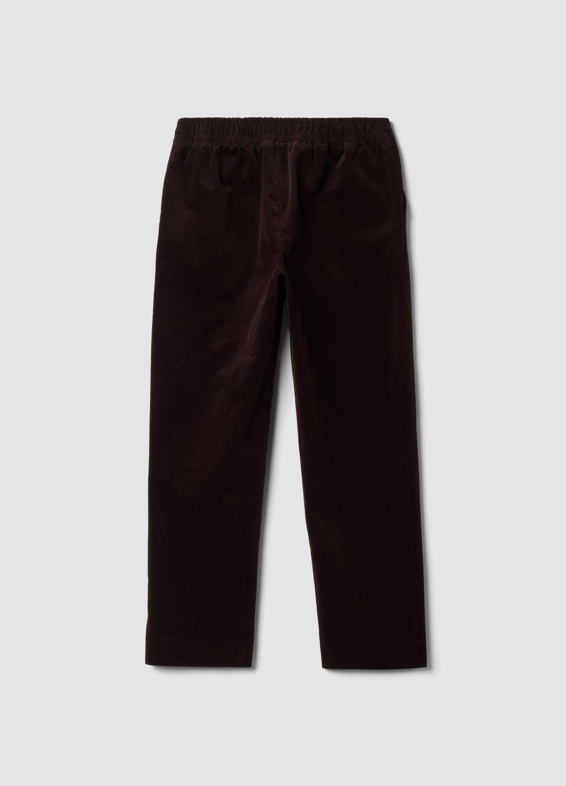 Brown ribbed stretch-cotton trousers with elasticated waistband