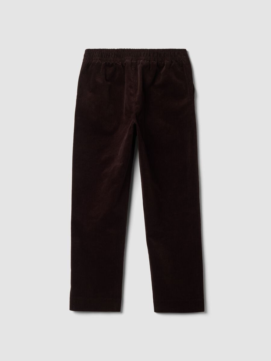Pantaloni marroni in cotone elasticizzato a coste con vita elasticizzata_6