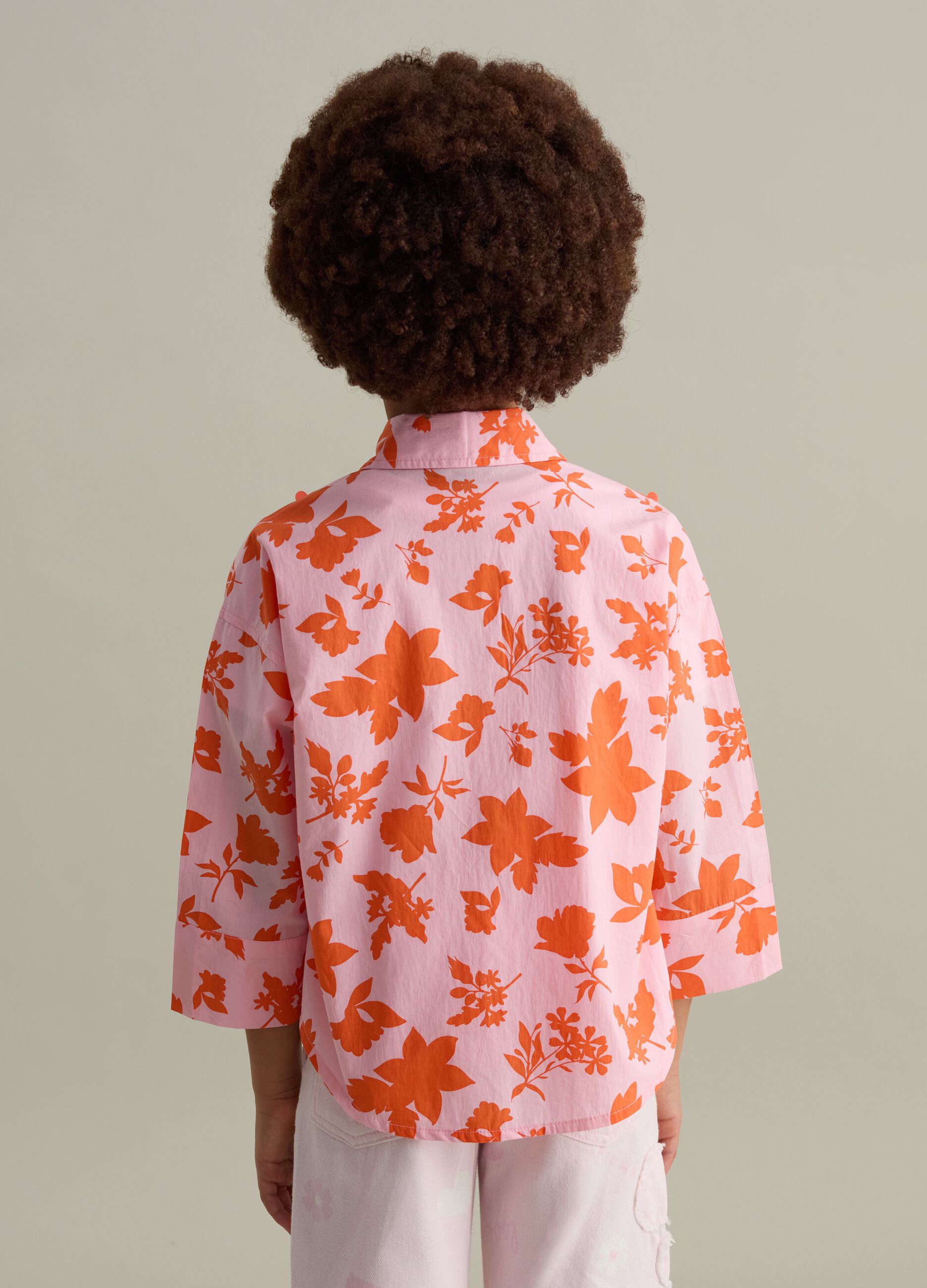 Camicia foliage in cotone con tondini 