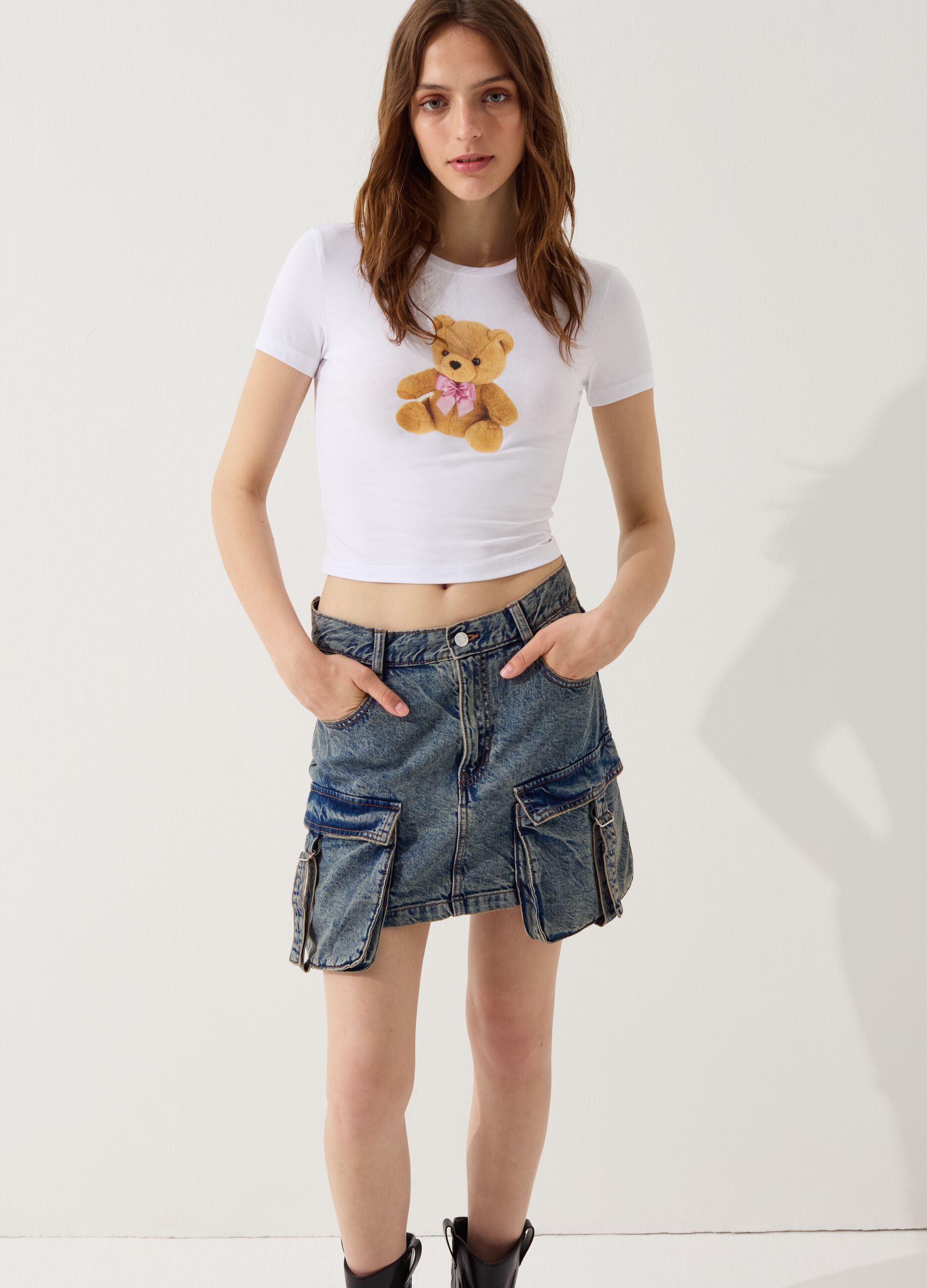 Printed cotton stretch T-shirt