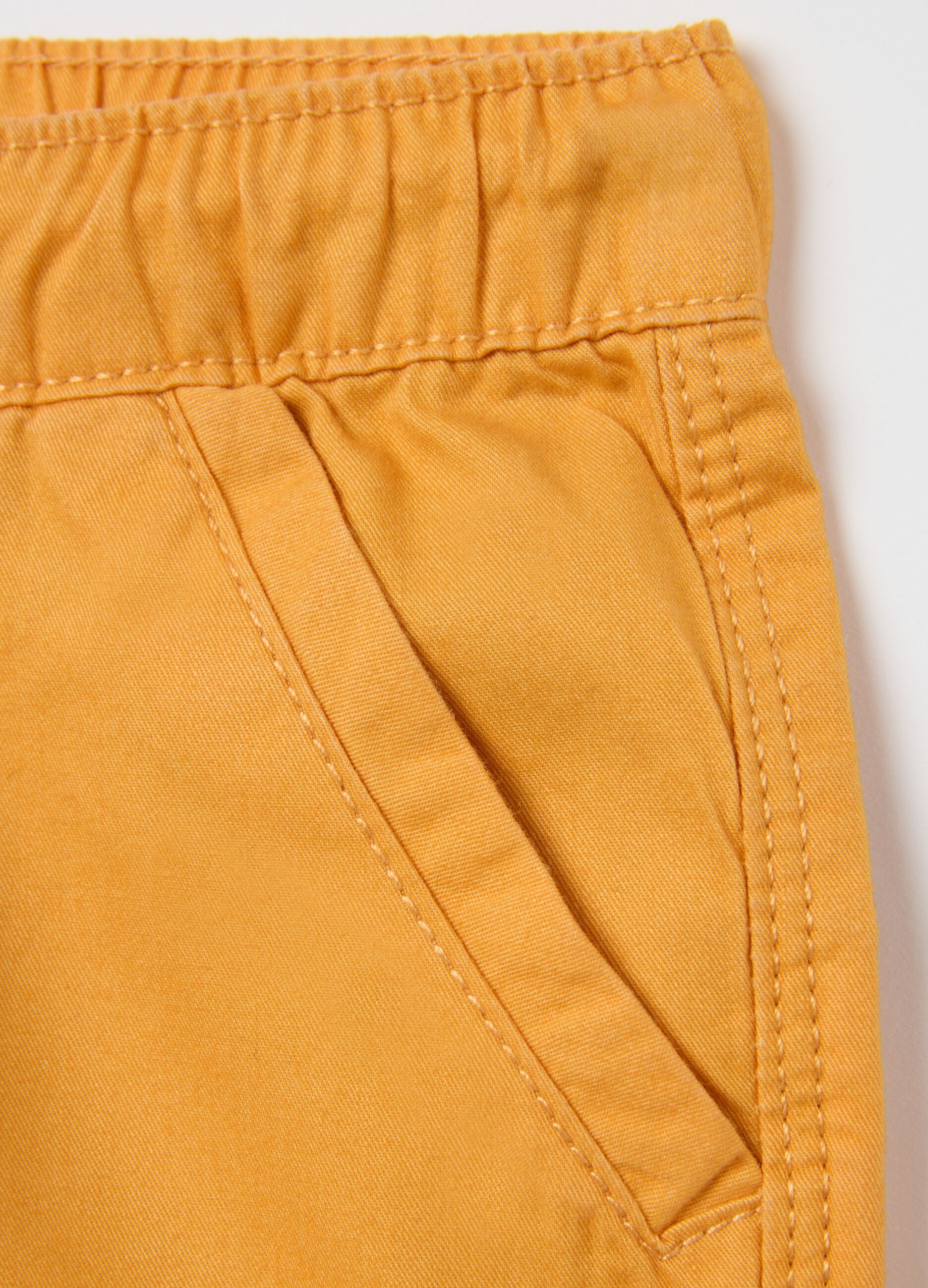 Yellow pure cotton regular fit shorts for children with elastic waistband