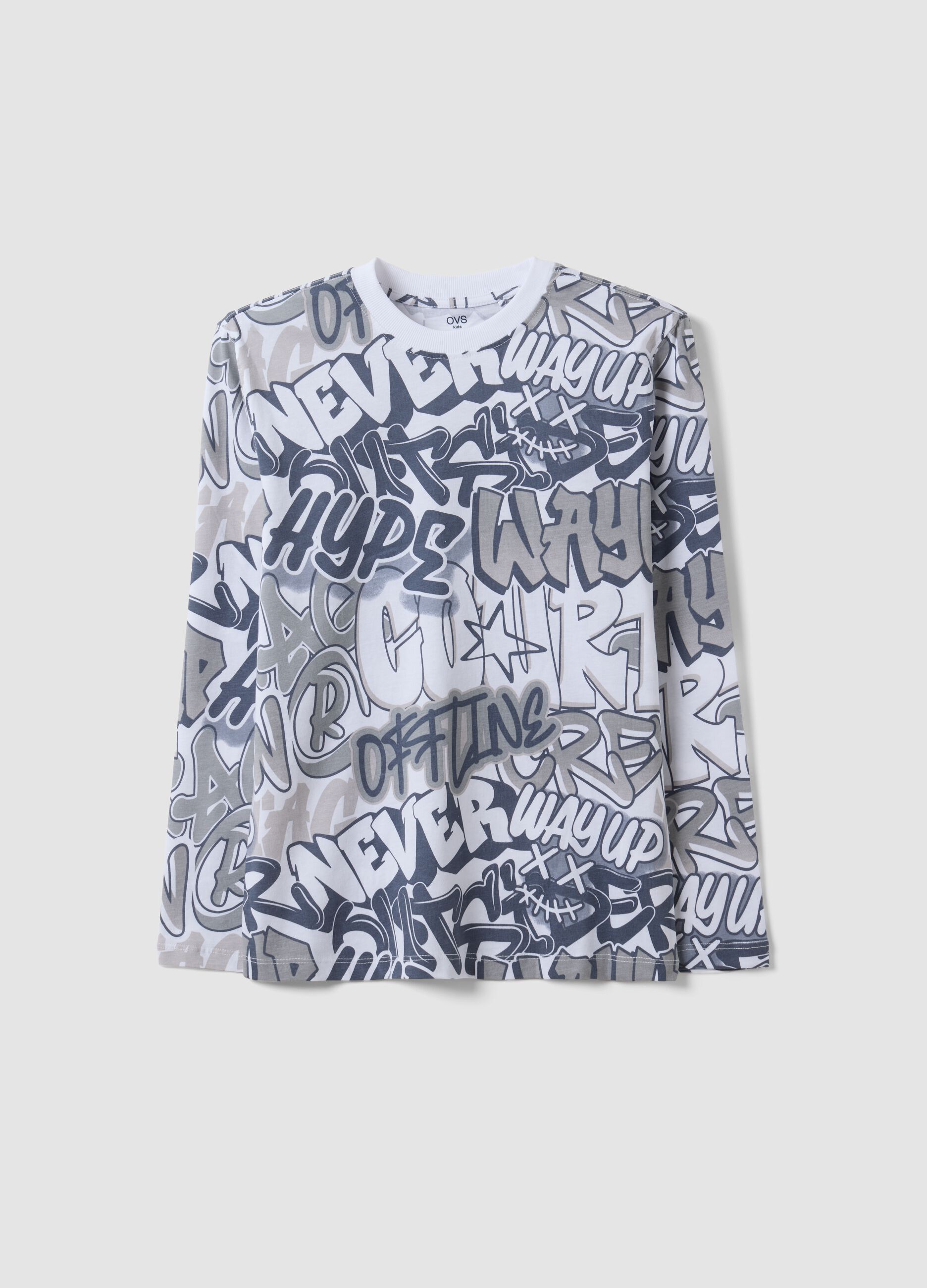 White organic cotton graffiti T-shirt for boys, relaxed fit