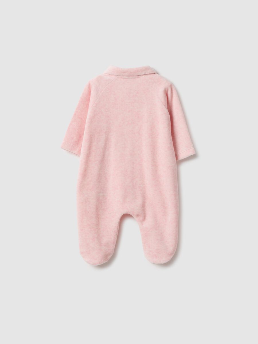 Pink newborn romper in cotton blend with snap closure and embroidery_1