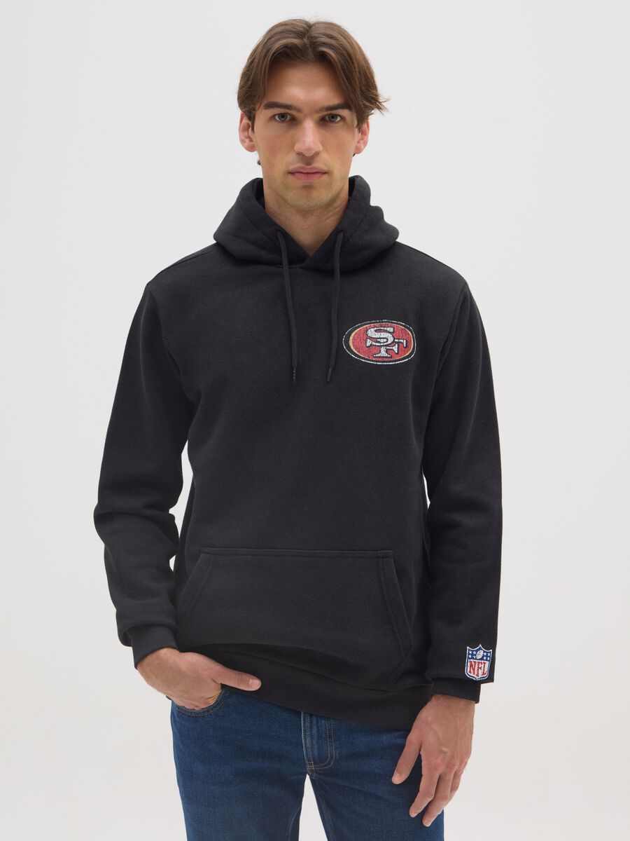 Black cotton blend hoodie with San Francisco 49ers logo_0