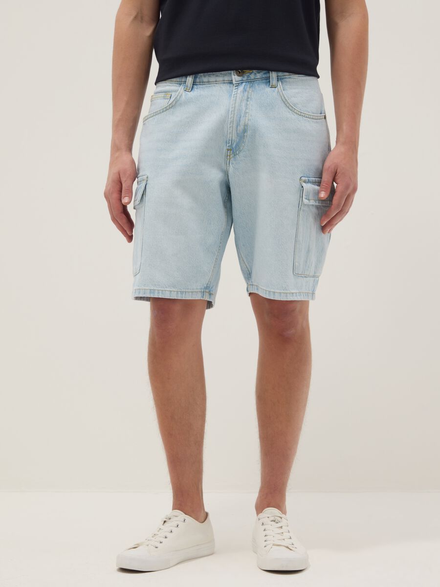 Bermuda in puro cotone denim azzurro regular fit_2