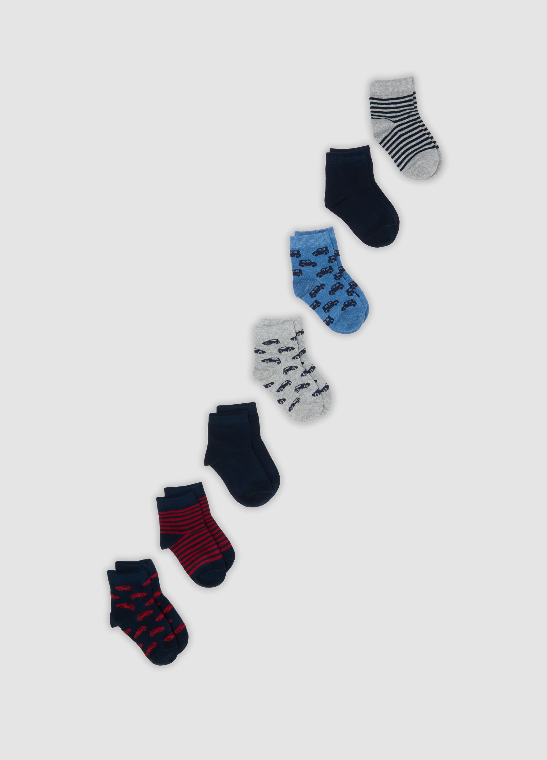 Seven-pack of short patterned socks in stretchy organic cotton