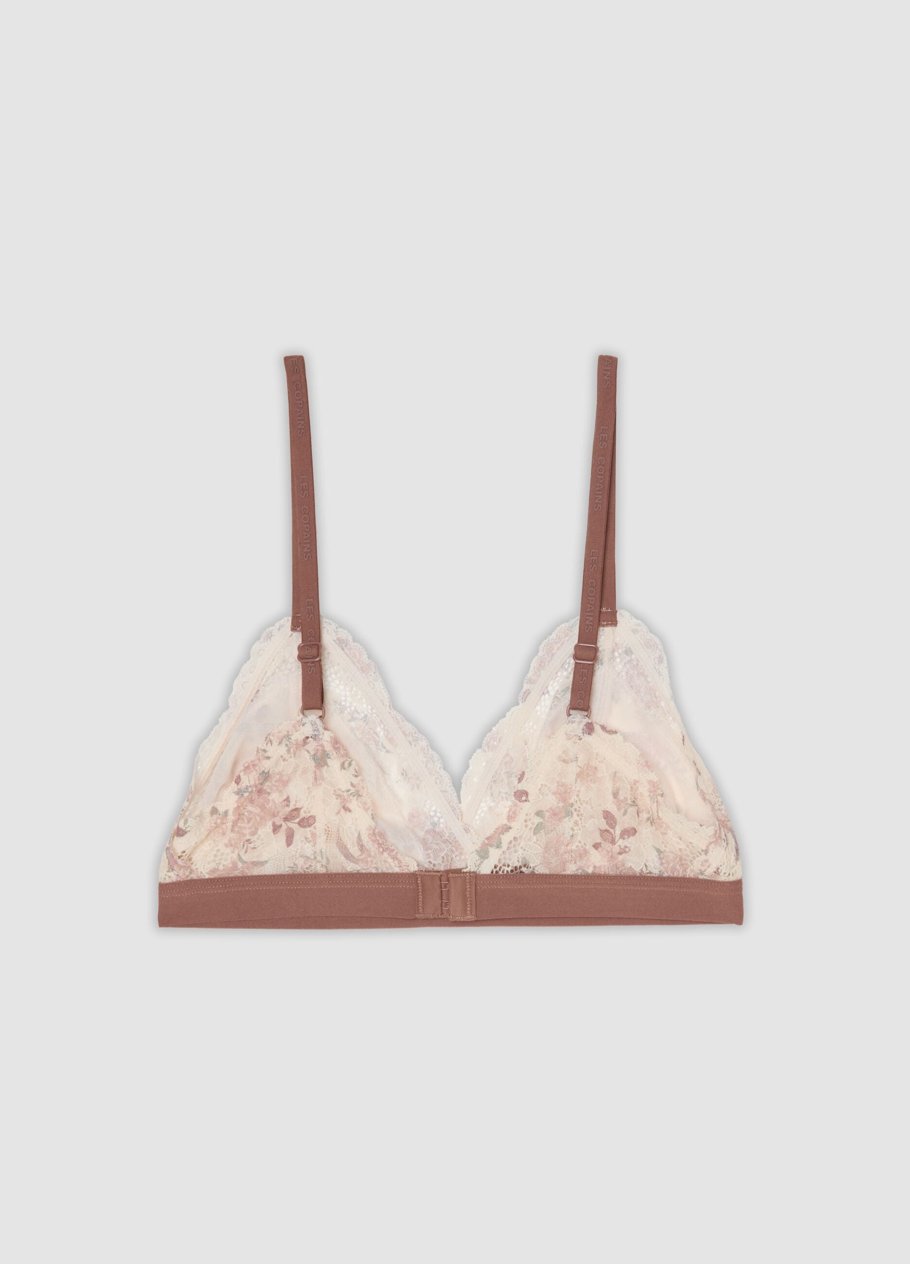 Reggiseno bralette beige in tessuto elasticizzato con pizzo floreale
