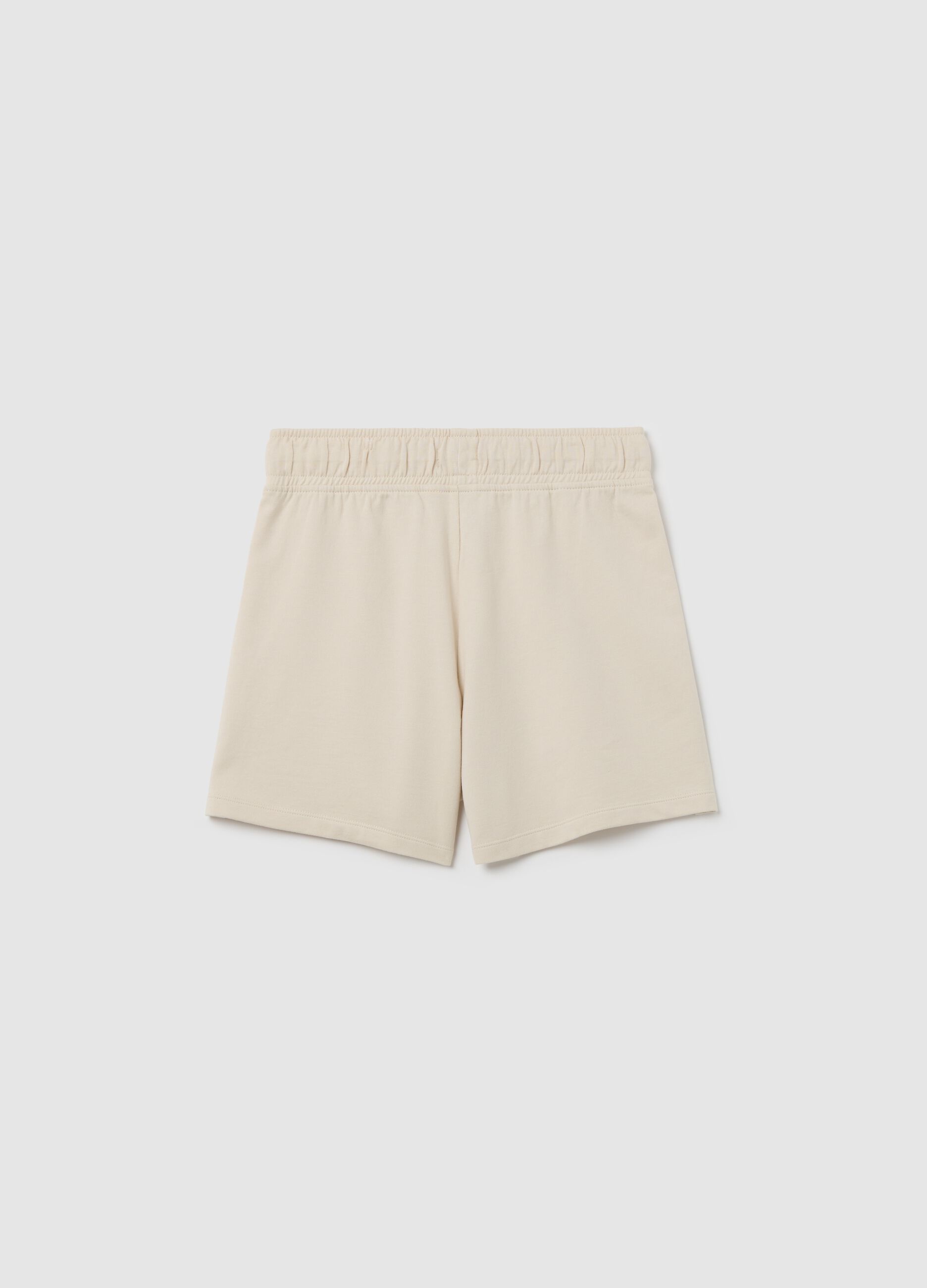 Beige shorts in cotton with drawstring