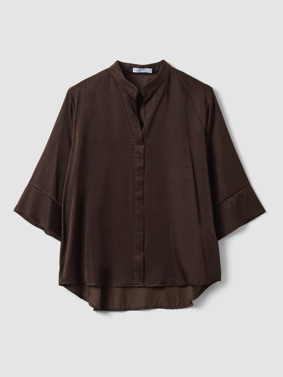 Blusa marrone in misto viscosa regular fit con collo coreano_4