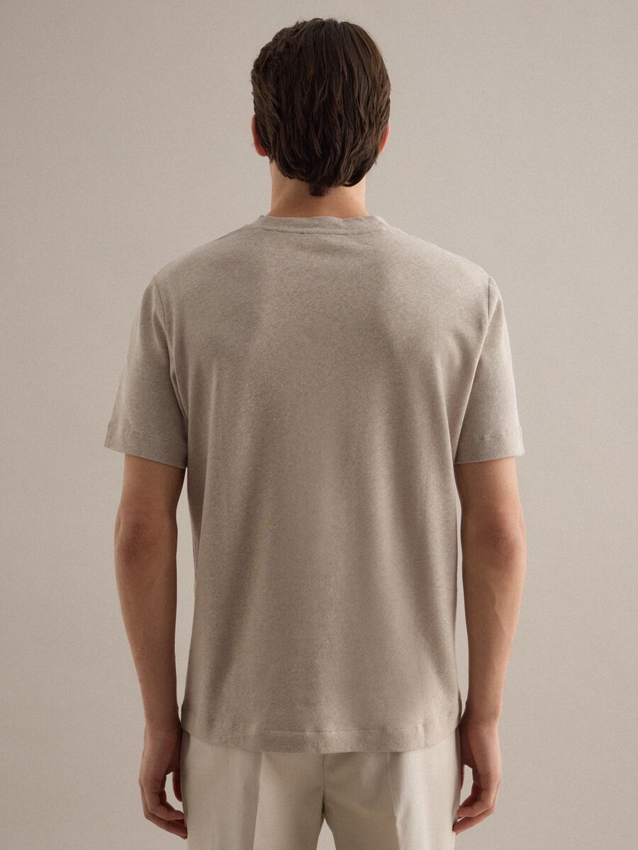 T-shirt in misto lino e cotone beige regular fit_3