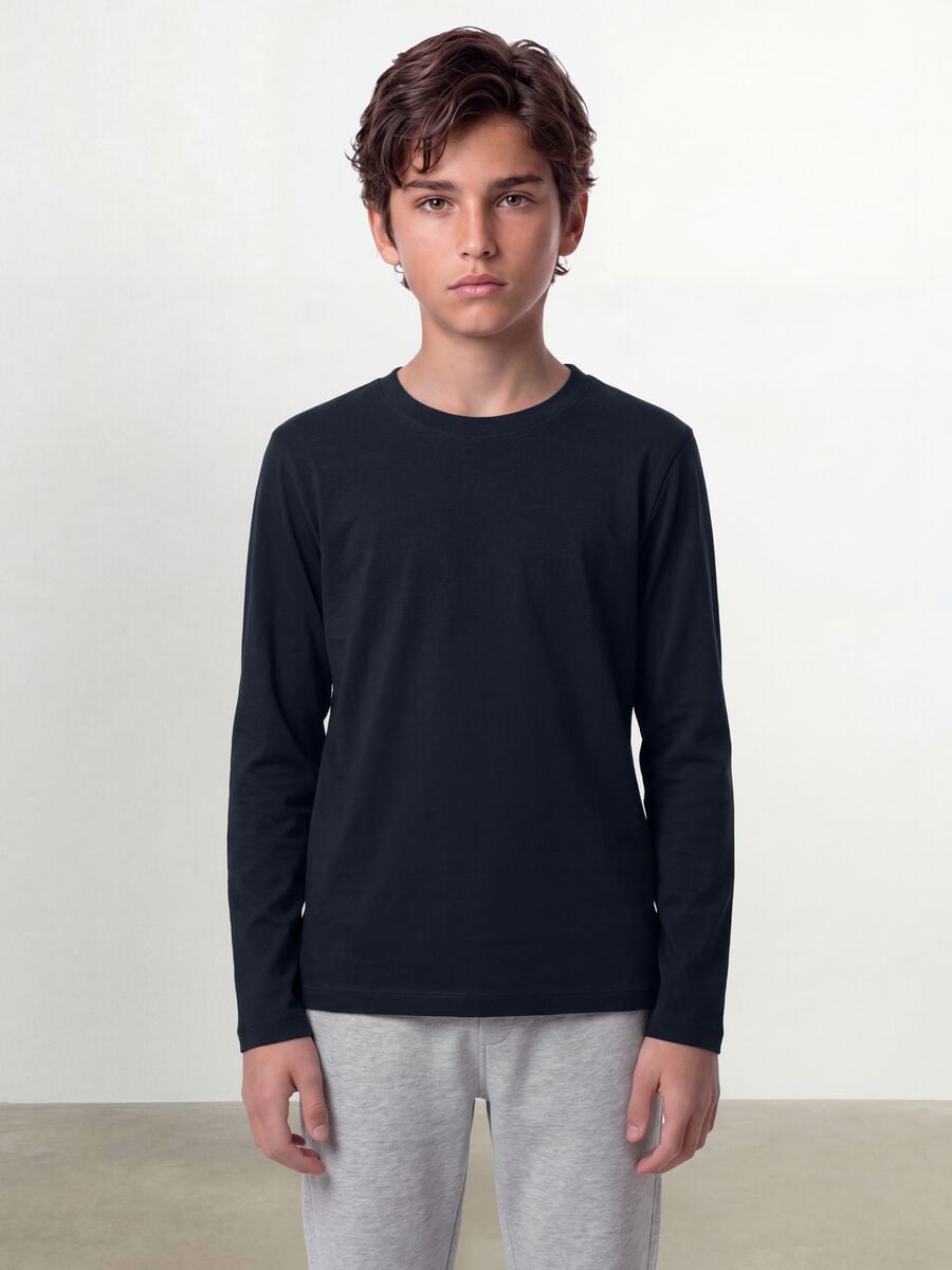 T-shirt blu a maniche lunghe in puro cotone organico regular fit per ragazzo_1