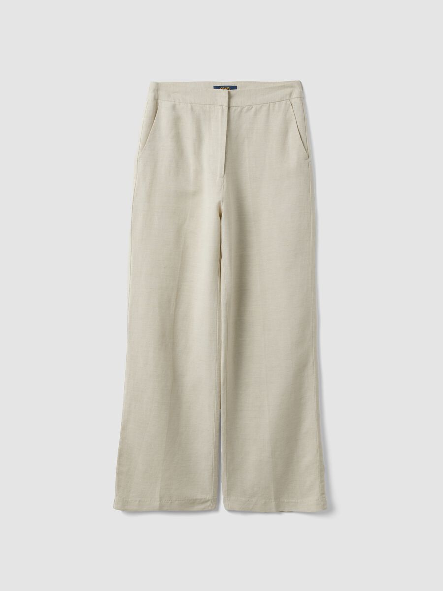 Beige linen and viscose blend straight fit trousers_4