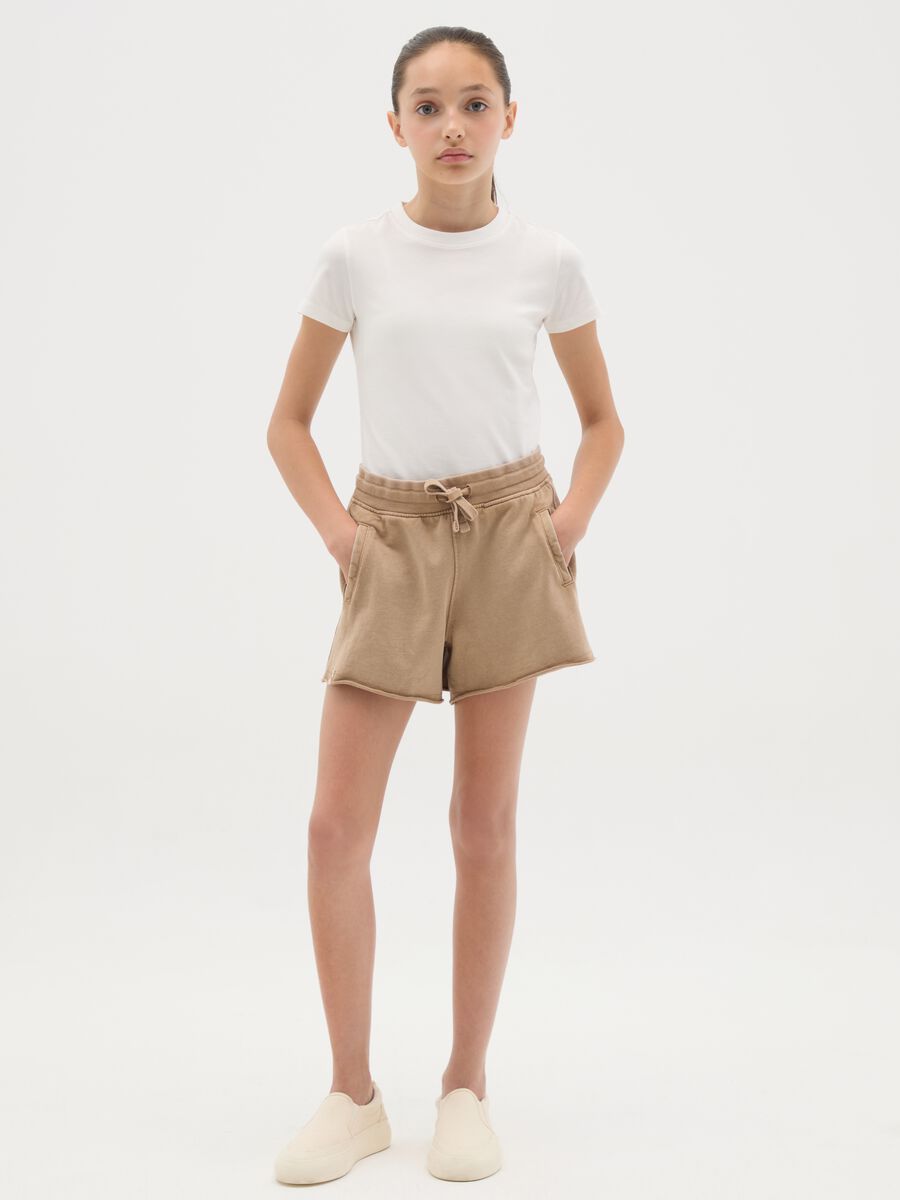 Girls' brown regular fit pure cotton shorts_0