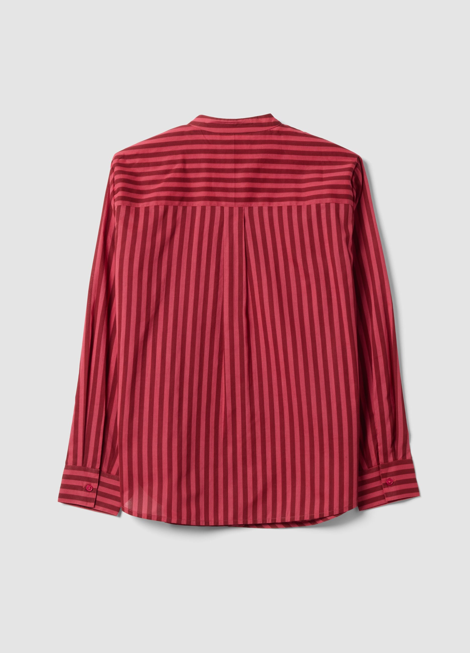 Camicia rossa in puro cotone a righe con collo alla coreana regular fit