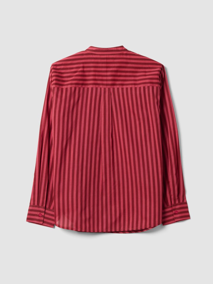 Red striped pure cotton shirt with band collar, regular fit_2