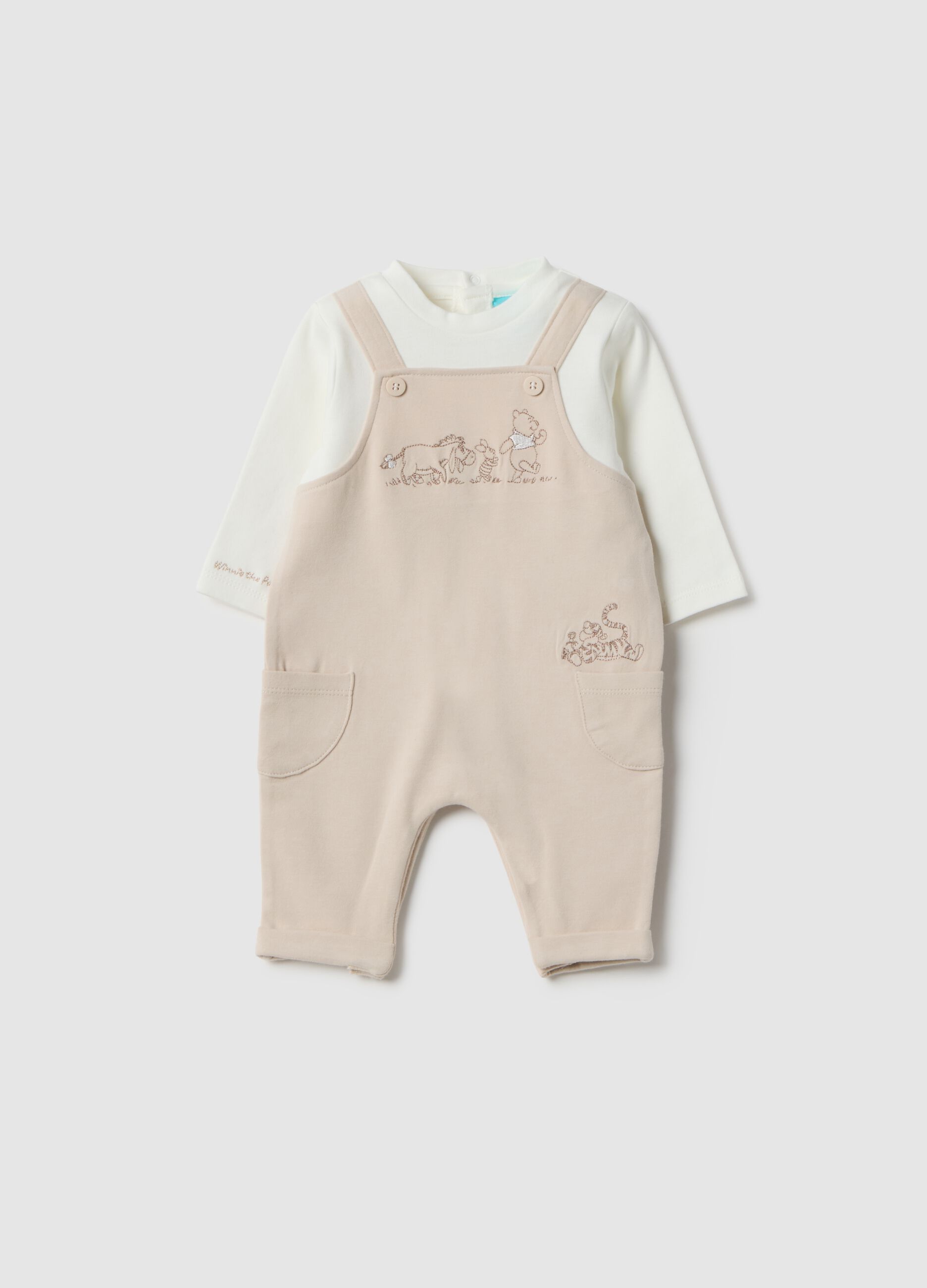 Multicolour pure cotton baby romper with dungarees and embroidery