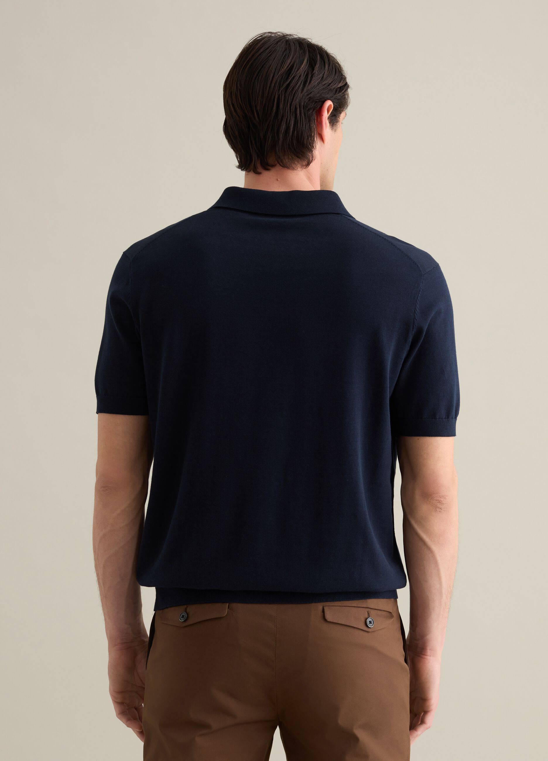 Polo da uomo in cotone e lino blu regular fit