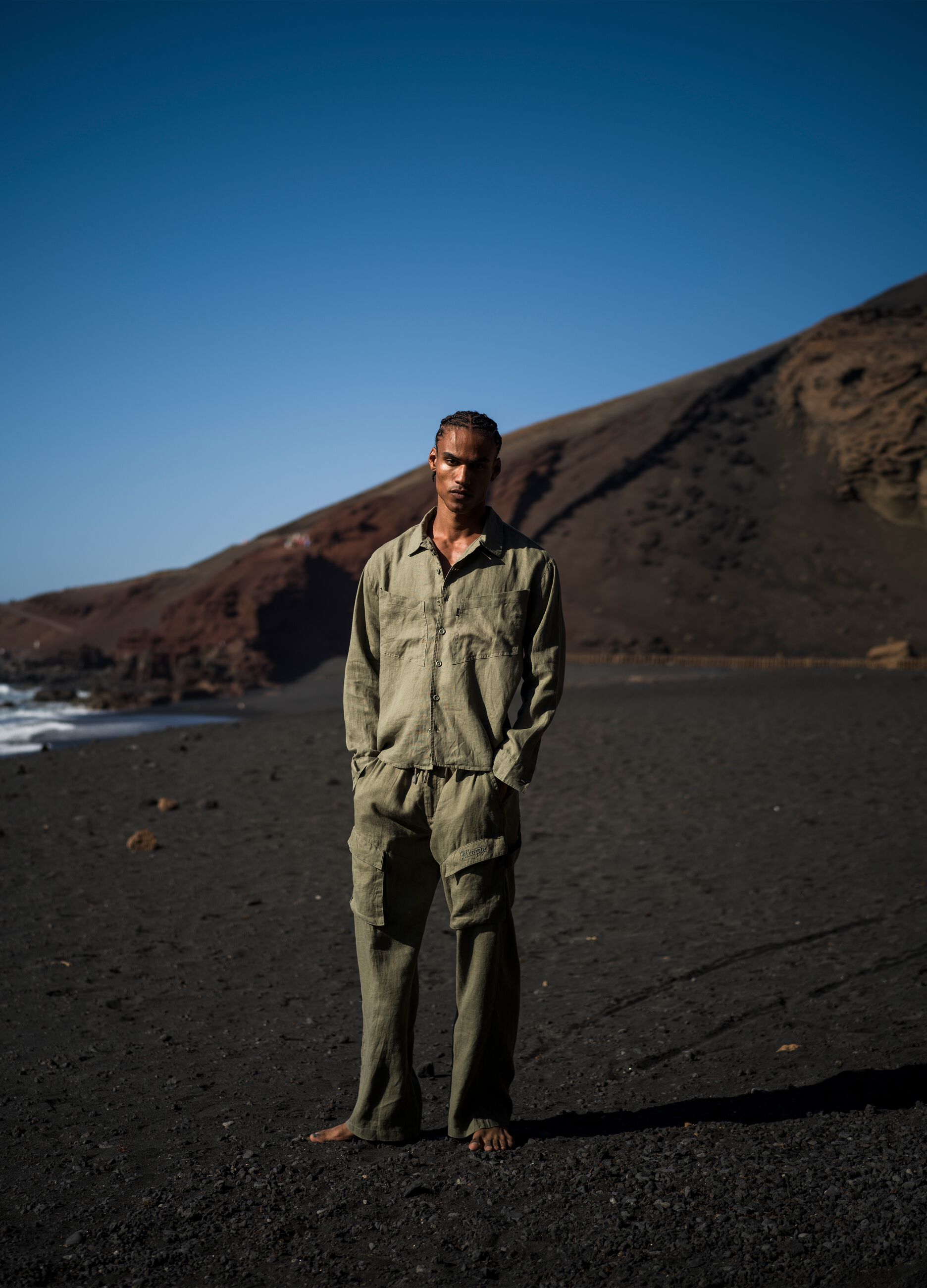 100% Linen Cargo Pants Military Green