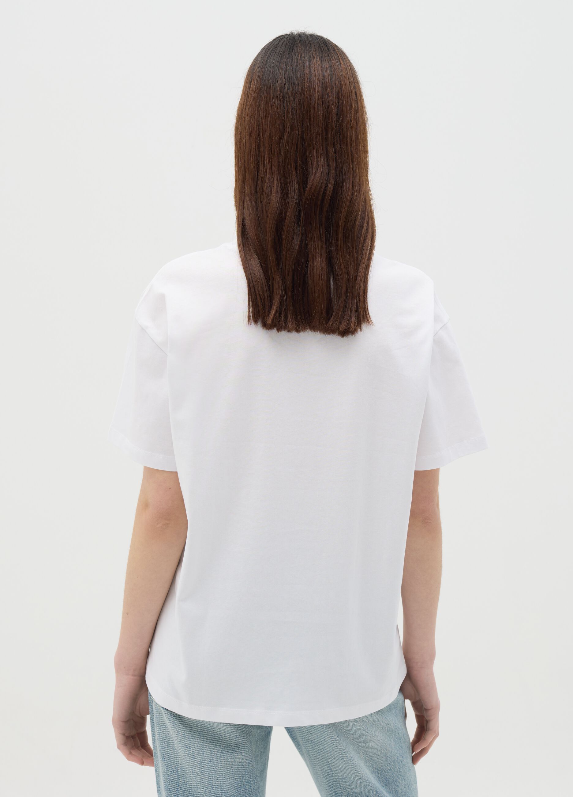 White T-shirt in cotton with Creamy Mami print