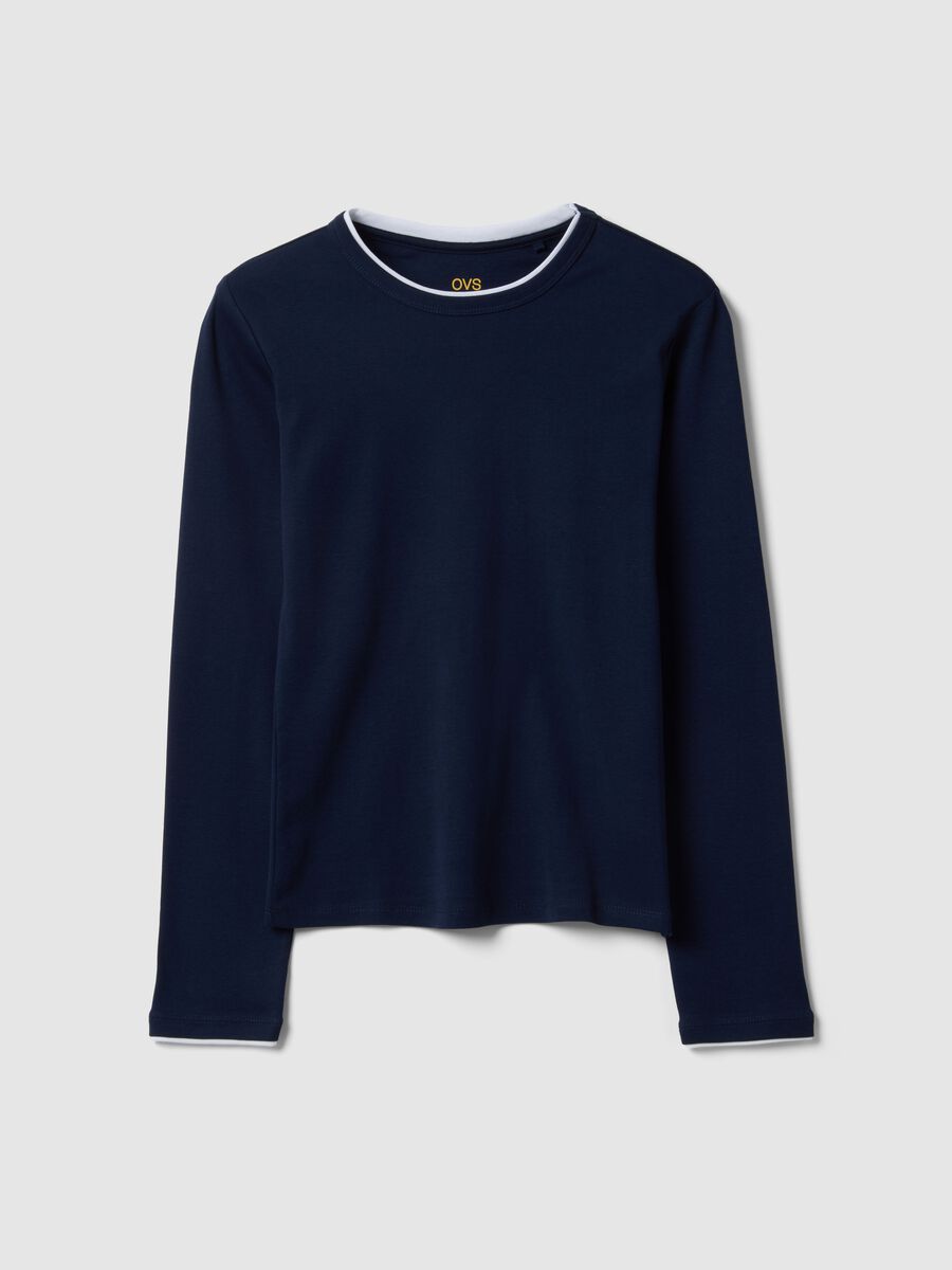 Maglia a maniche lunghe in puro cotone blu regular fit_0
