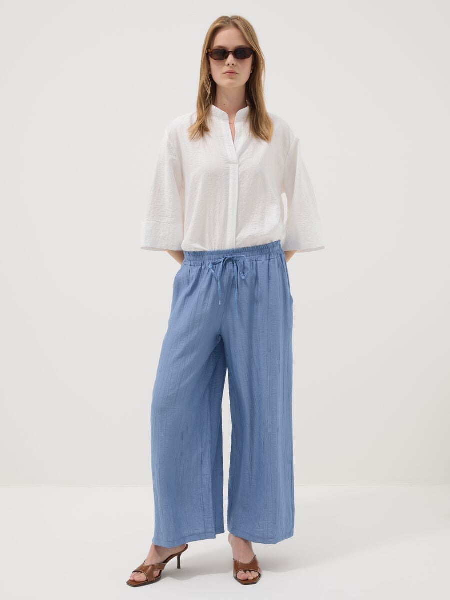 Camicia bianca in misto viscosa con collo alla coreana_2